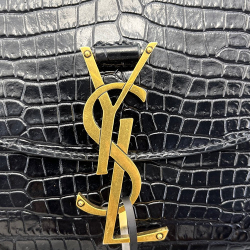 Yves Saint Laurent Small Kaia Satchel Calfskin Crocodile Embossed Black