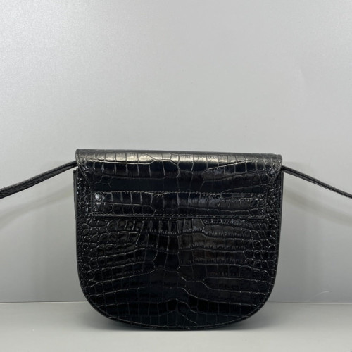 Yves Saint Laurent Small Kaia Satchel Calfskin Crocodile Embossed Black