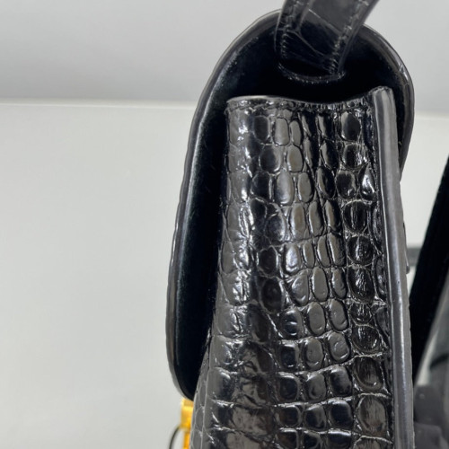 Yves Saint Laurent Small Kaia Satchel Calfskin Crocodile Embossed Black