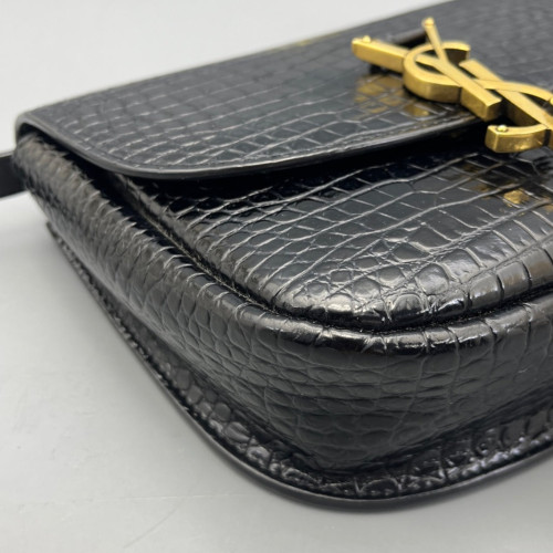 Yves Saint Laurent Small Kaia Satchel Calfskin Crocodile Embossed Black