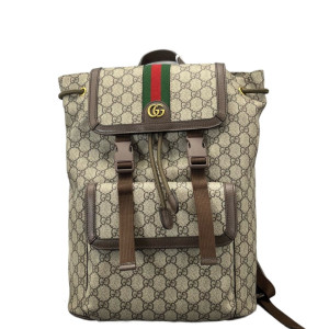 Gucci Double Buckle Backpack GG Supreme Monogram Beige Ebony