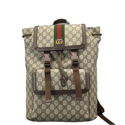 Gucci Double Buckle Backpack GG Supreme Monogram Beige Ebony