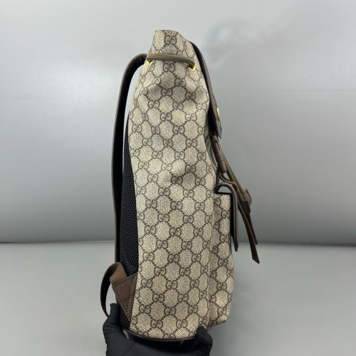 Gucci Double Buckle Backpack GG Supreme Monogram Beige Ebony