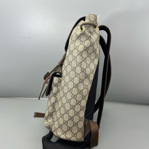 Gucci Double Buckle Backpack GG Supreme Monogram Beige Ebony