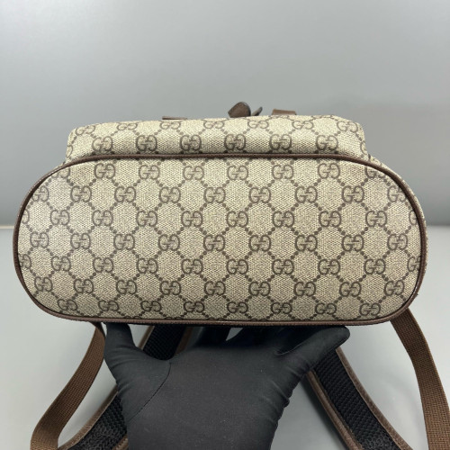Gucci Double Buckle Backpack GG Supreme Monogram Beige Ebony