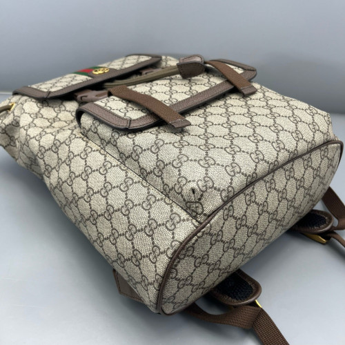 Gucci Double Buckle Backpack GG Supreme Monogram Beige Ebony