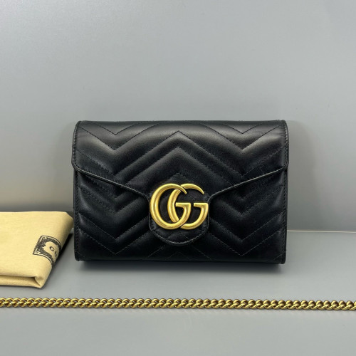 Gucci Matelasse GG Marmont Chain Wallet Calfskin Black