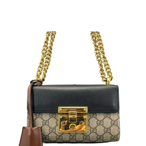 Gucci Small Padlock Shoulder Bag GG Supreme Monogram Black Beige Brown