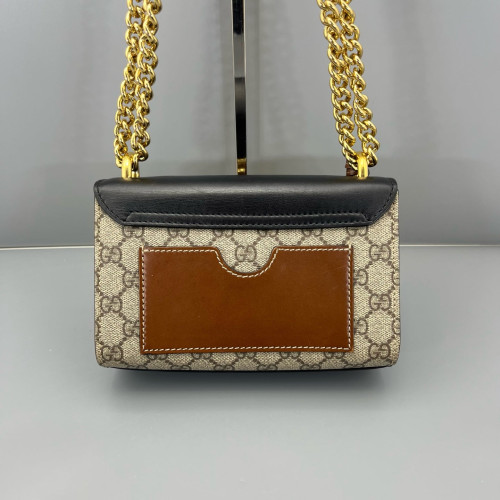 Gucci Small Padlock Shoulder Bag GG Supreme Monogram Black Beige Brown