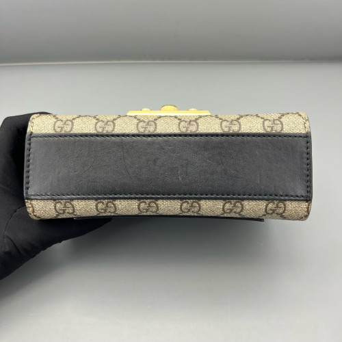 Gucci Small Padlock Shoulder Bag GG Supreme Monogram Black Beige Brown