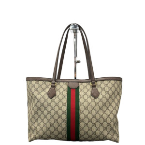 Gucci Ophidia Web Tote Bag GG Supreme Monogram Beige Ebony Beige Brown