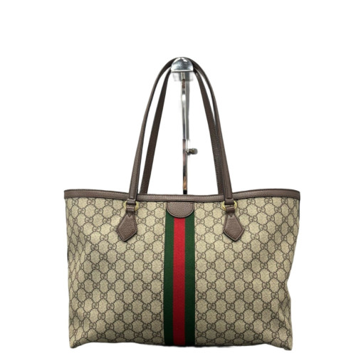 Gucci Ophidia Web Tote Bag GG Supreme Monogram Beige Ebony Beige Brown