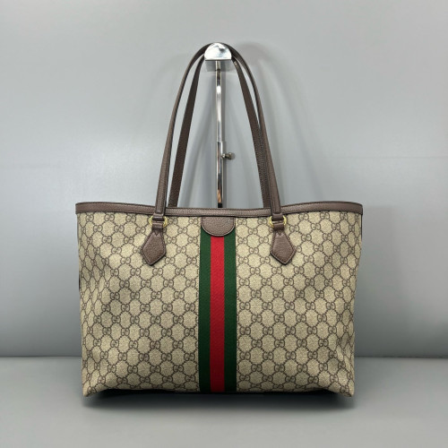 Gucci Ophidia Web Tote Bag GG Supreme Monogram Beige Ebony Beige Brown