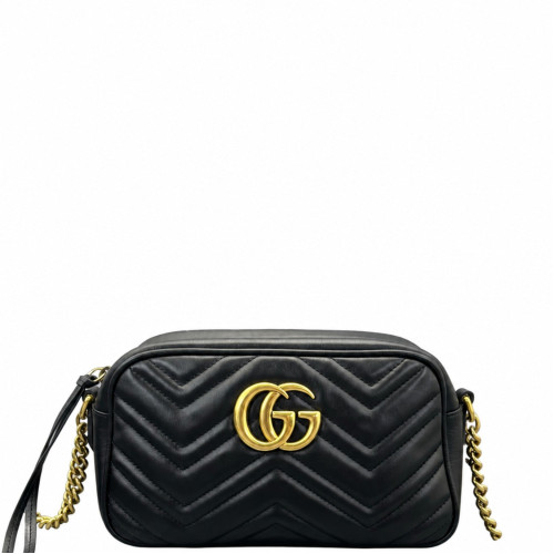 Gucci Matelasse Small GG Marmont Chain Shoulder Bag Calfskin Black