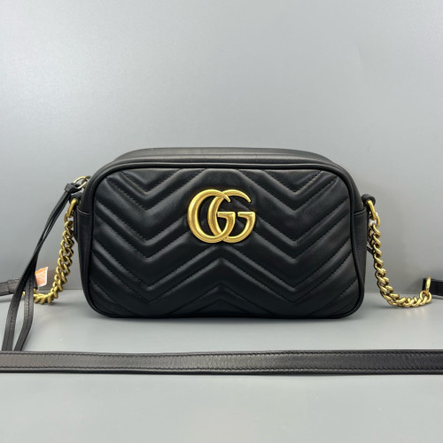 Gucci Matelasse Small GG Marmont Chain Shoulder Bag Calfskin Black
