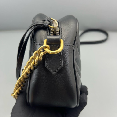 Gucci Matelasse Small GG Marmont Chain Shoulder Bag Calfskin Black