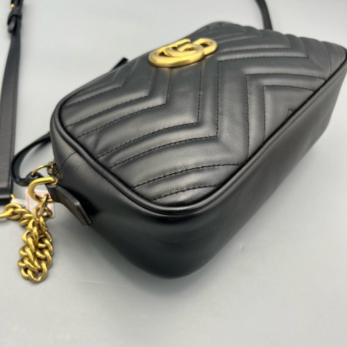 Gucci Matelasse Small GG Marmont Chain Shoulder Bag Calfskin Black