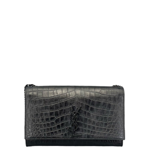 Yves Saint Laurent Medium Classic Kate Calfskin Crocodile Embossed Black