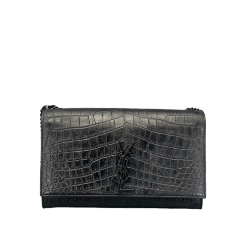 Yves Saint Laurent Medium Classic Kate Calfskin Crocodile Embossed Black