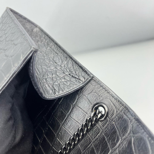 Yves Saint Laurent Medium Classic Kate Calfskin Crocodile Embossed Black