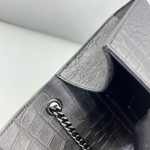 Yves Saint Laurent Medium Classic Kate Calfskin Crocodile Embossed Black