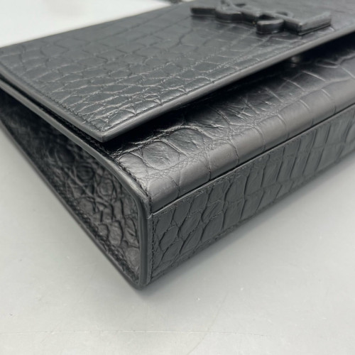 Yves Saint Laurent Medium Classic Kate Calfskin Crocodile Embossed Black
