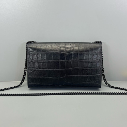 Yves Saint Laurent Medium Classic Kate Calfskin Crocodile Embossed Black