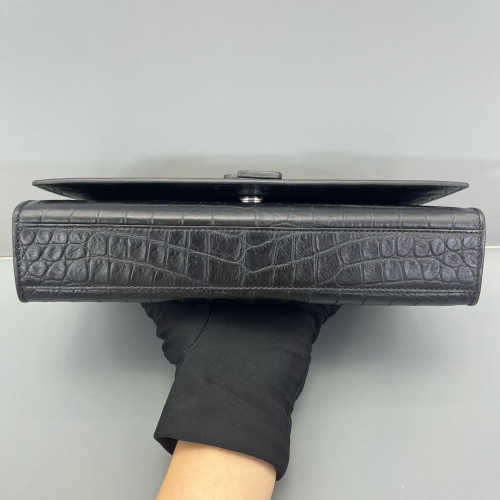 Yves Saint Laurent Medium Classic Kate Calfskin Crocodile Embossed Black