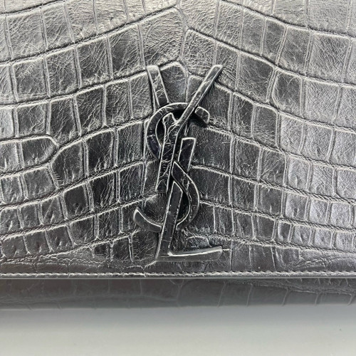 Yves Saint Laurent Medium Classic Kate Calfskin Crocodile Embossed Black