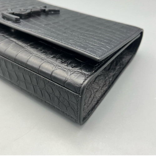 Yves Saint Laurent Medium Classic Kate Calfskin Crocodile Embossed Black