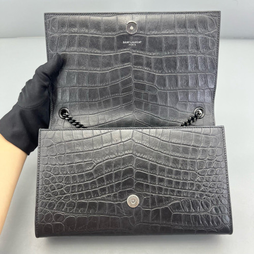 Yves Saint Laurent Medium Classic Kate Calfskin Crocodile Embossed Black