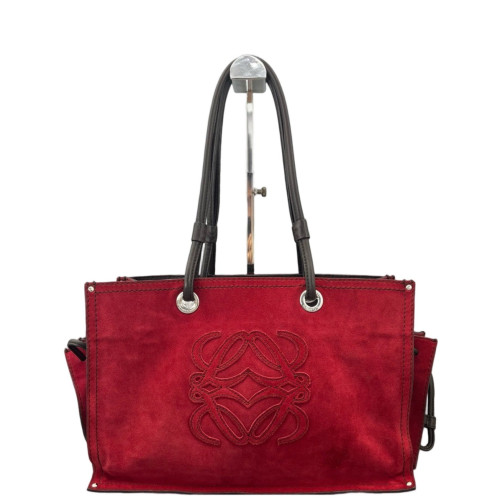 Loewe Tote Bag Suede Calfskin Red Black