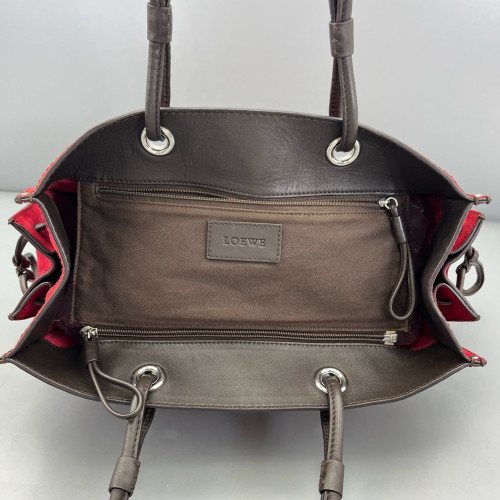 Loewe Tote Bag Suede Calfskin Red Black