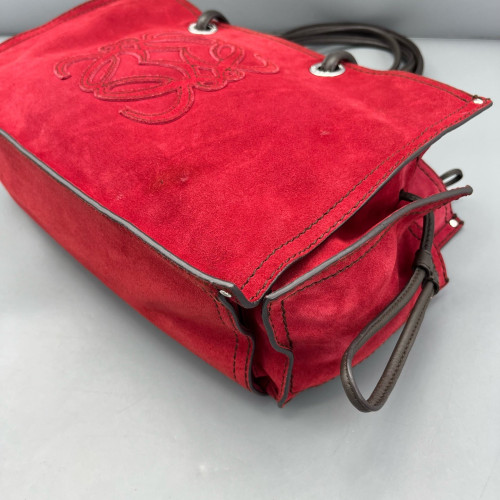 Loewe Tote Bag Suede Calfskin Red Black