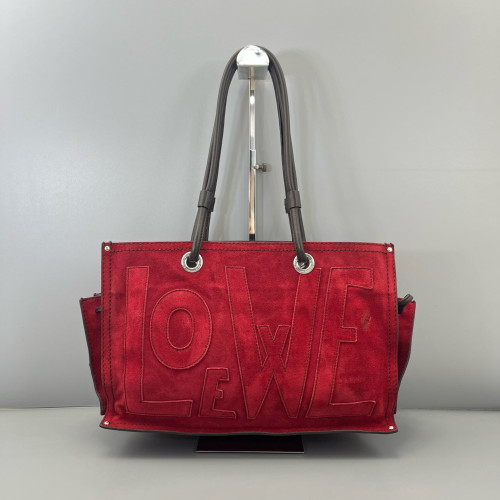Loewe Tote Bag Suede Calfskin Red Black