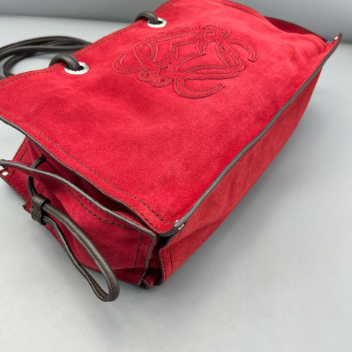 Loewe Tote Bag Suede Calfskin Red Black