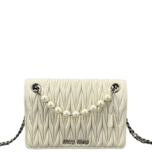 Miu Miu Wallet On Chain WOC Crumpled Lambskin White