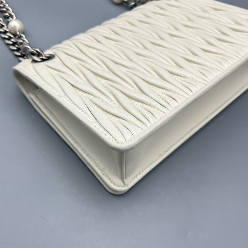 Miu Miu Wallet On Chain WOC Crumpled Lambskin White