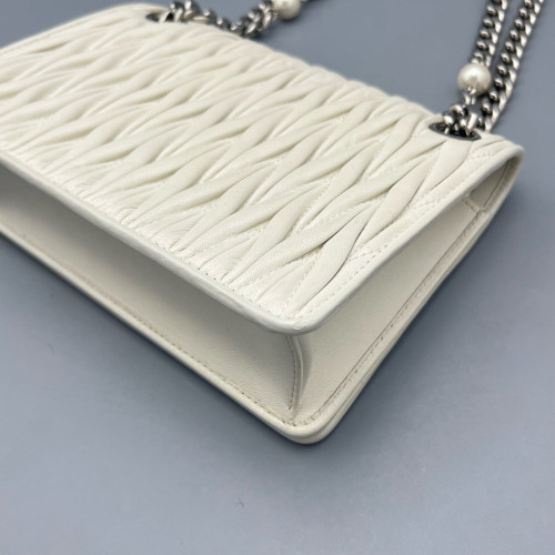Miu Miu Wallet On Chain WOC Crumpled Lambskin White