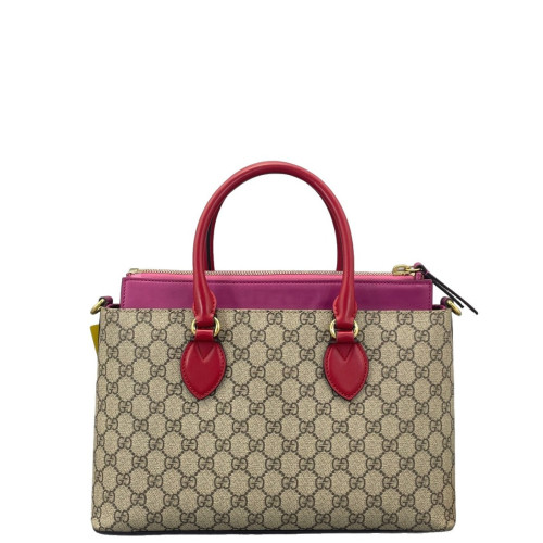 Gucci Tote Bag GG Supreme Monogram Beige Red Pink Gucci Tote Bag GG Supreme Monogram Beige Red Pink