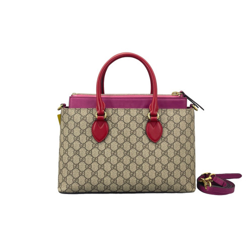 Gucci Tote Bag GG Supreme Monogram Beige Red Pink Gucci Tote Bag GG Supreme Monogram Beige Red Pink