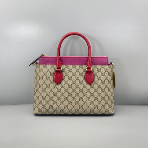 Gucci Tote Bag GG Supreme Monogram Beige Red Pink Gucci Tote Bag GG Supreme Monogram Beige Red Pink