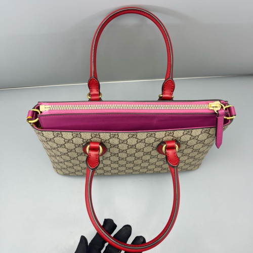 Gucci Tote Bag GG Supreme Monogram Beige Red Pink Gucci Tote Bag GG Supreme Monogram Beige Red Pink