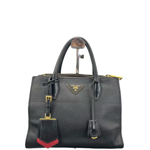 Prada Medium Esplanade Saffiano Calfskin Black Red