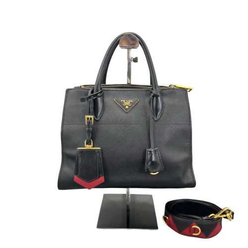 Prada Medium Esplanade Saffiano Calfskin Black Red