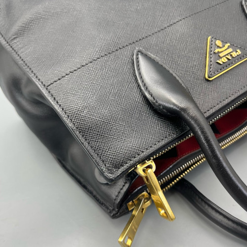 Prada Medium Esplanade Saffiano Calfskin Black Red