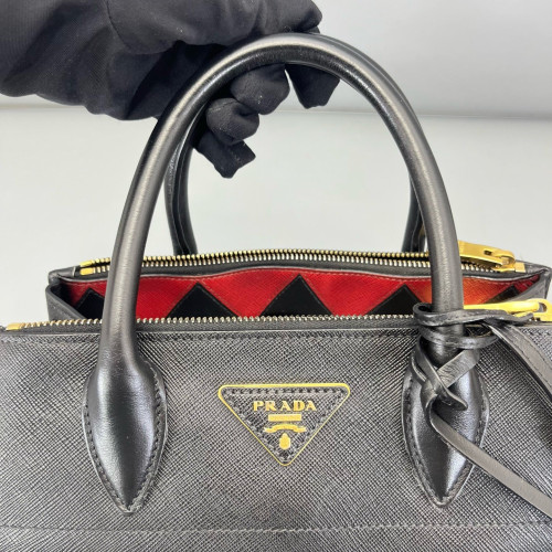 Prada Medium Esplanade Saffiano Calfskin Black Red
