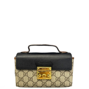 Gucci Mini Padlock Shoulder Bag GG Monogram Black Brown