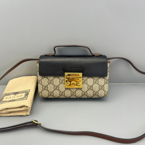 Gucci Mini Padlock Shoulder Bag GG Monogram Black Brown