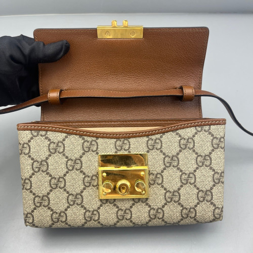 Gucci Mini Padlock Shoulder Bag GG Monogram Black Brown